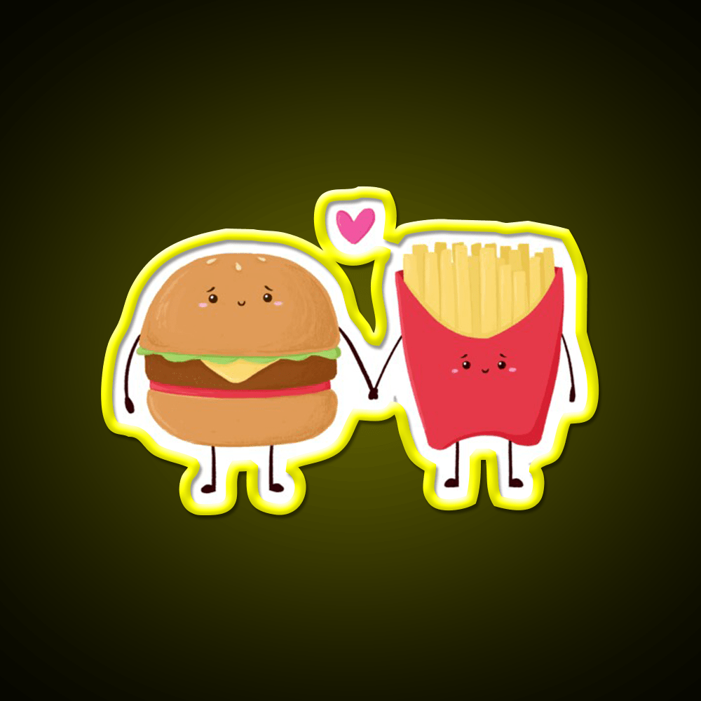Burger And Fries Love Fast Food Led Neon Sign For Burger Place Rgb Color - Shineneon