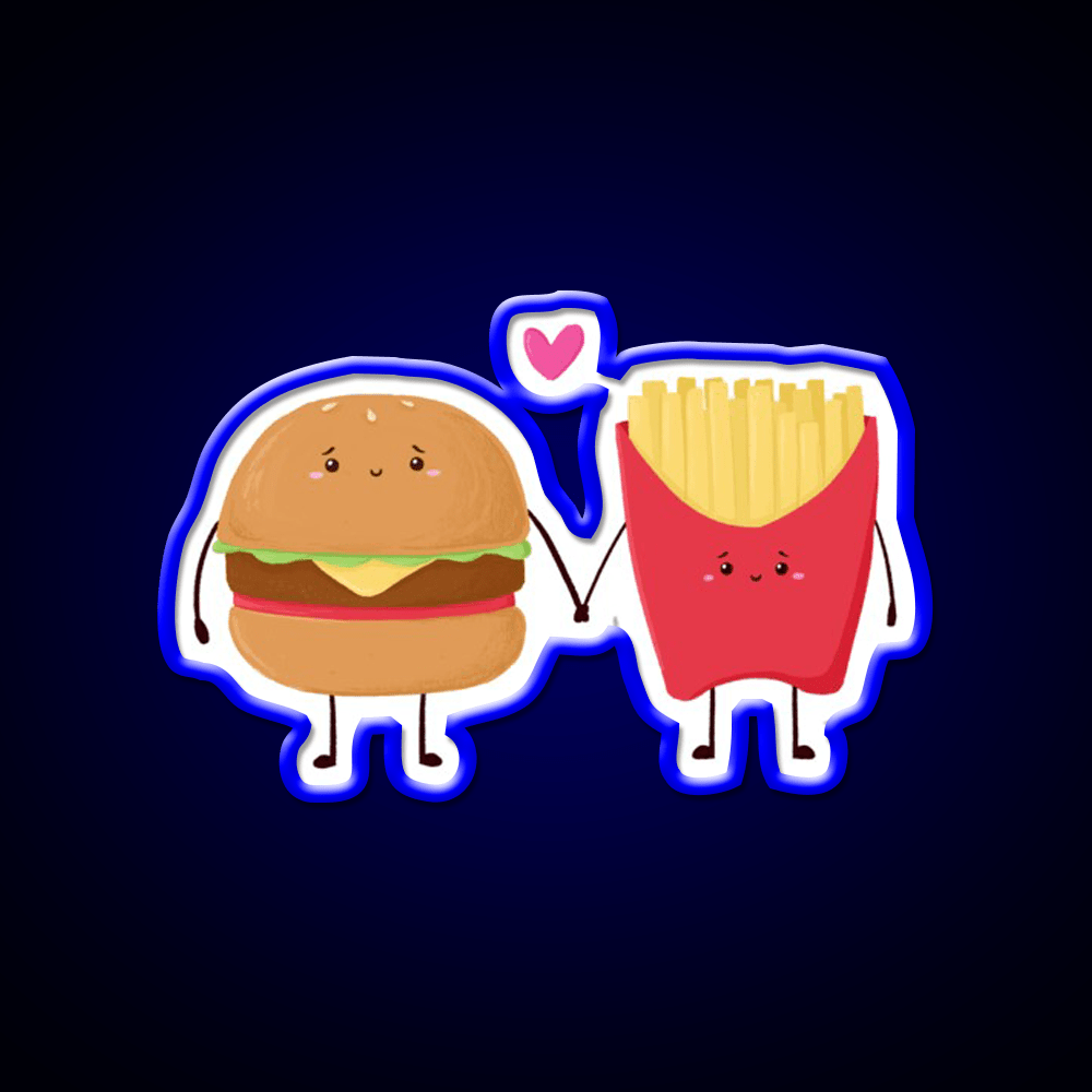 Burger And Fries Love Fast Food Led Neon Sign For Burger Place Rgb Color - Shineneon