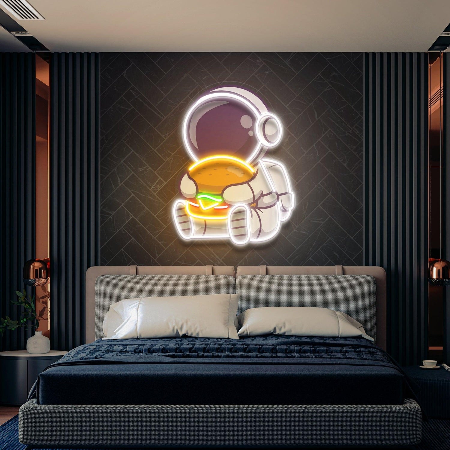 Burger Astronaut Artwork Uv Printed Led Neon Sign Artwork Modern Bedroom Wall Decor | Shineneon