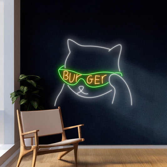 Burger Cat Neon Sign