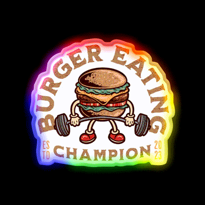 Burger Eating Champion Fast Food Hamburger Led Neon Sign For Burger Place Rgb Color - LED neon sign close-up detail