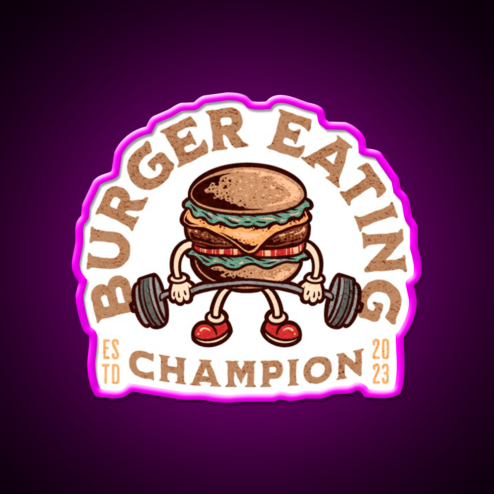 Burger Eating Champion Fast Food Hamburger Led Neon Sign For Burger Place Rgb Color - Shineneon