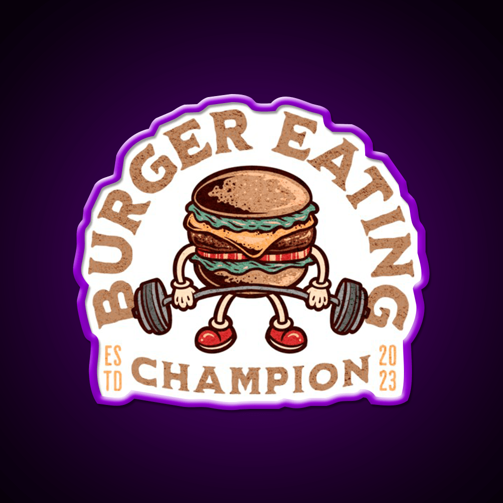 Burger Eating Champion Fast Food Hamburger Led Neon Sign For Burger Place Rgb Color - Shineneon