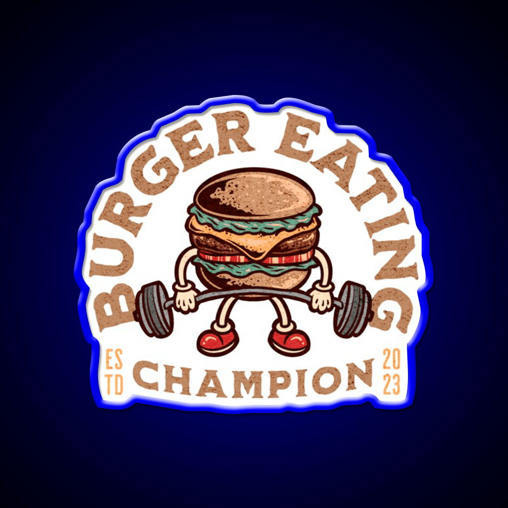 Burger Eating Champion Fast Food Hamburger Led Neon Sign For Burger Place Rgb Color - Shineneon