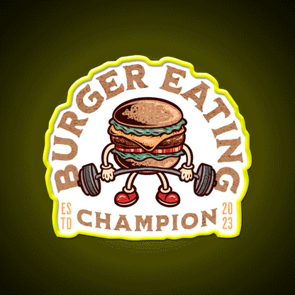 Burger Eating Champion Fast Food Hamburger Led Neon Sign For Burger Place Rgb Color - Custom LED neon sign front view