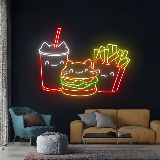 Burger French Fries Soft Drink Neon Sign