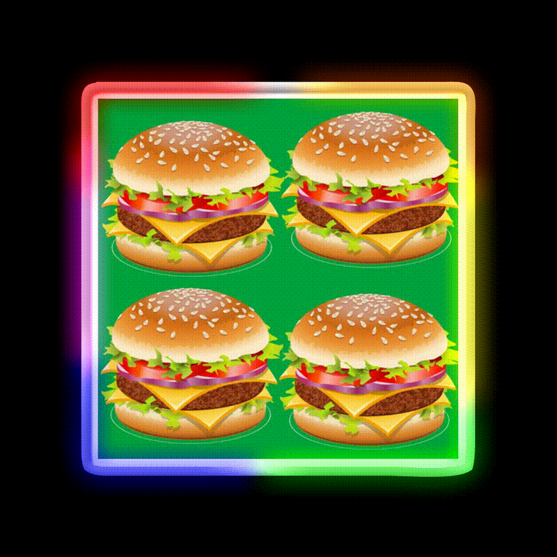 Burger Hamburger Cheeseburger Pattern Led Neon Sign For Burger Place Rgb Color - LED neon sign close-up detail