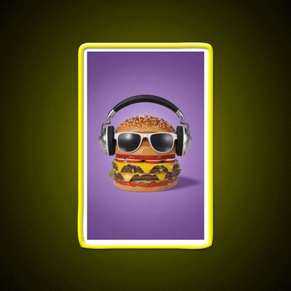 Burger Headphones Fast Food Led Neon Sign For Burger Place Rgb Color - Custom LED neon sign front view