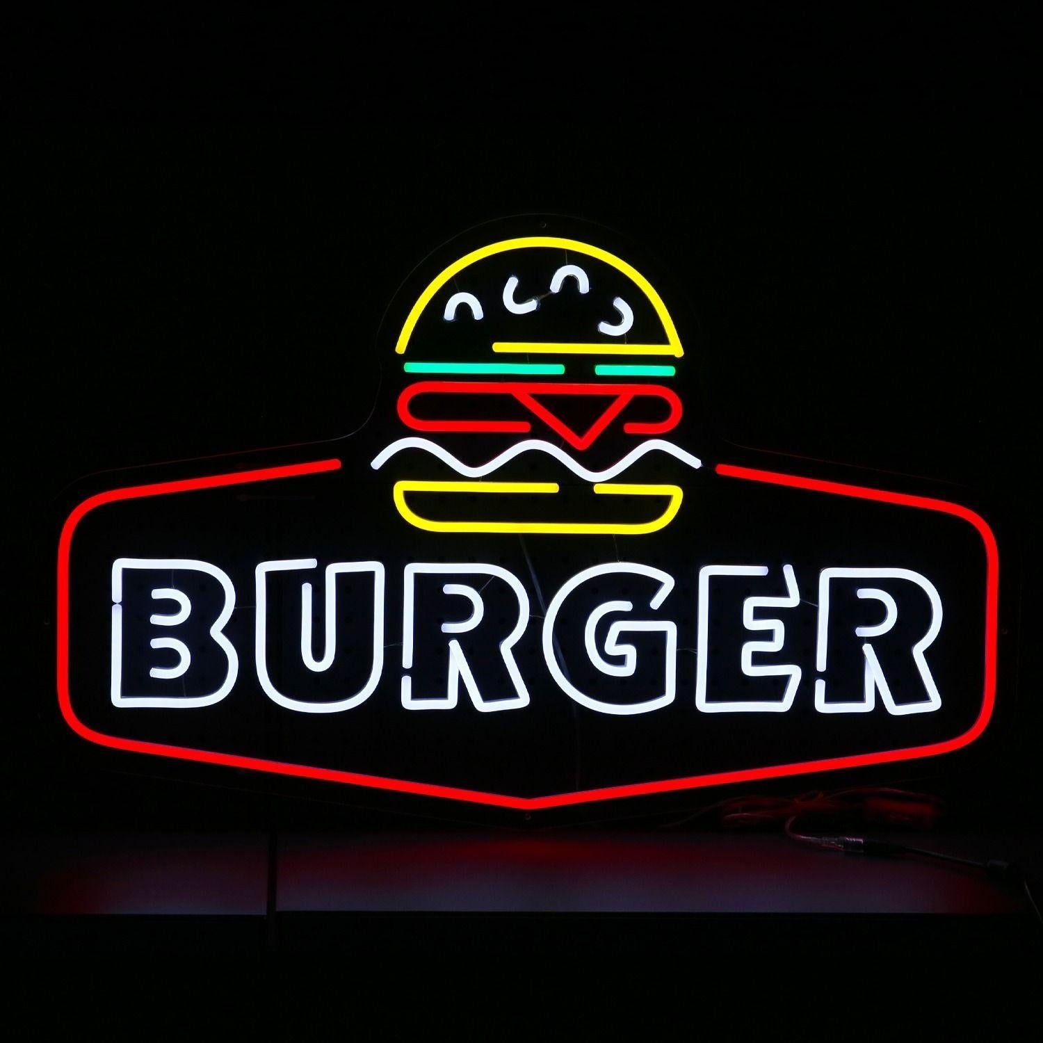 Burger Icon Burger Text Multi-Color Led Neon Sign For Fast Food Shop | Shineneon