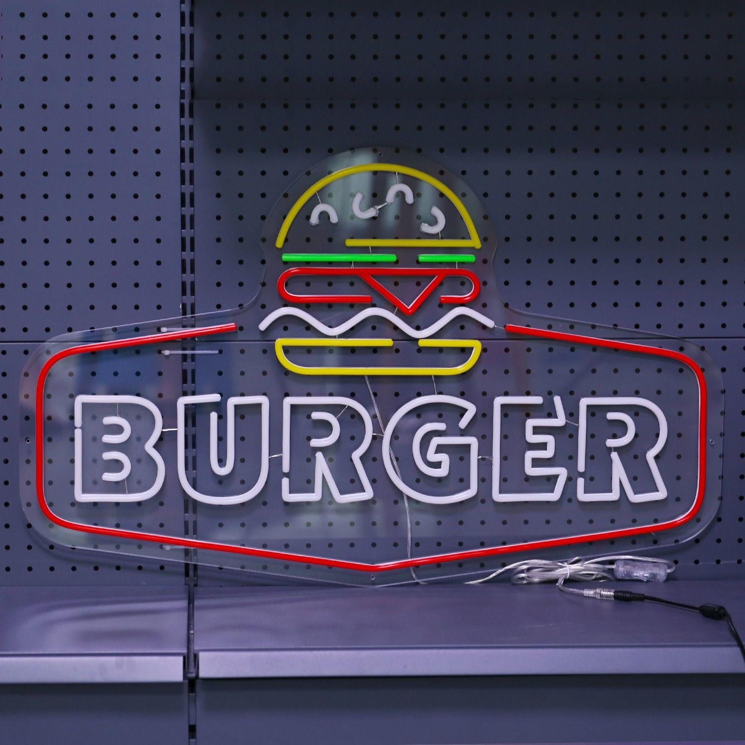 Burger Icon Burger Text Multi-Color Led Neon Sign For Fast Food Shop | Shineneon