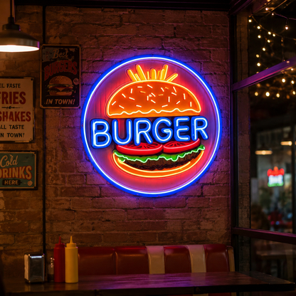 Burger LED Neon Sign - 03 Real Lifestyle Scene