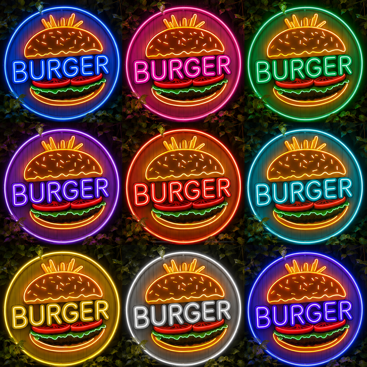 Burger LED Neon Sign - 05 Color Grid