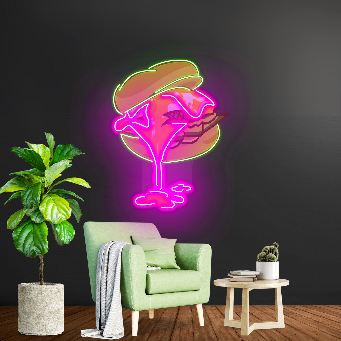 Burger Led Neon Sign Acrylic Artwork For Sale