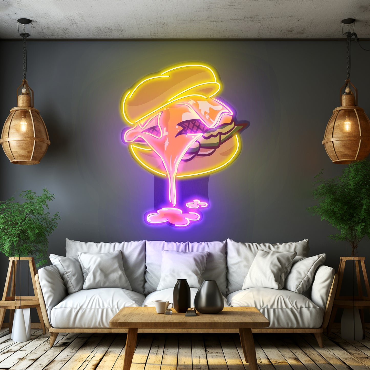 Burger Led Neon Sign Acrylic Artwork For Sale