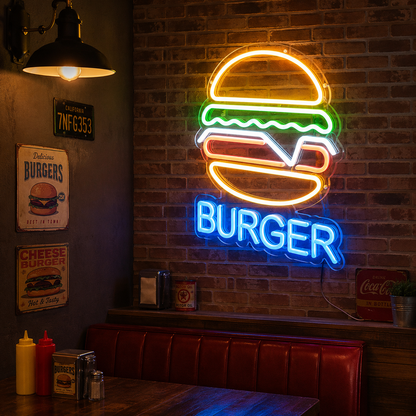 Burger LED Neon Sign Home Wall Art - 03 Real Lifestyle Scene