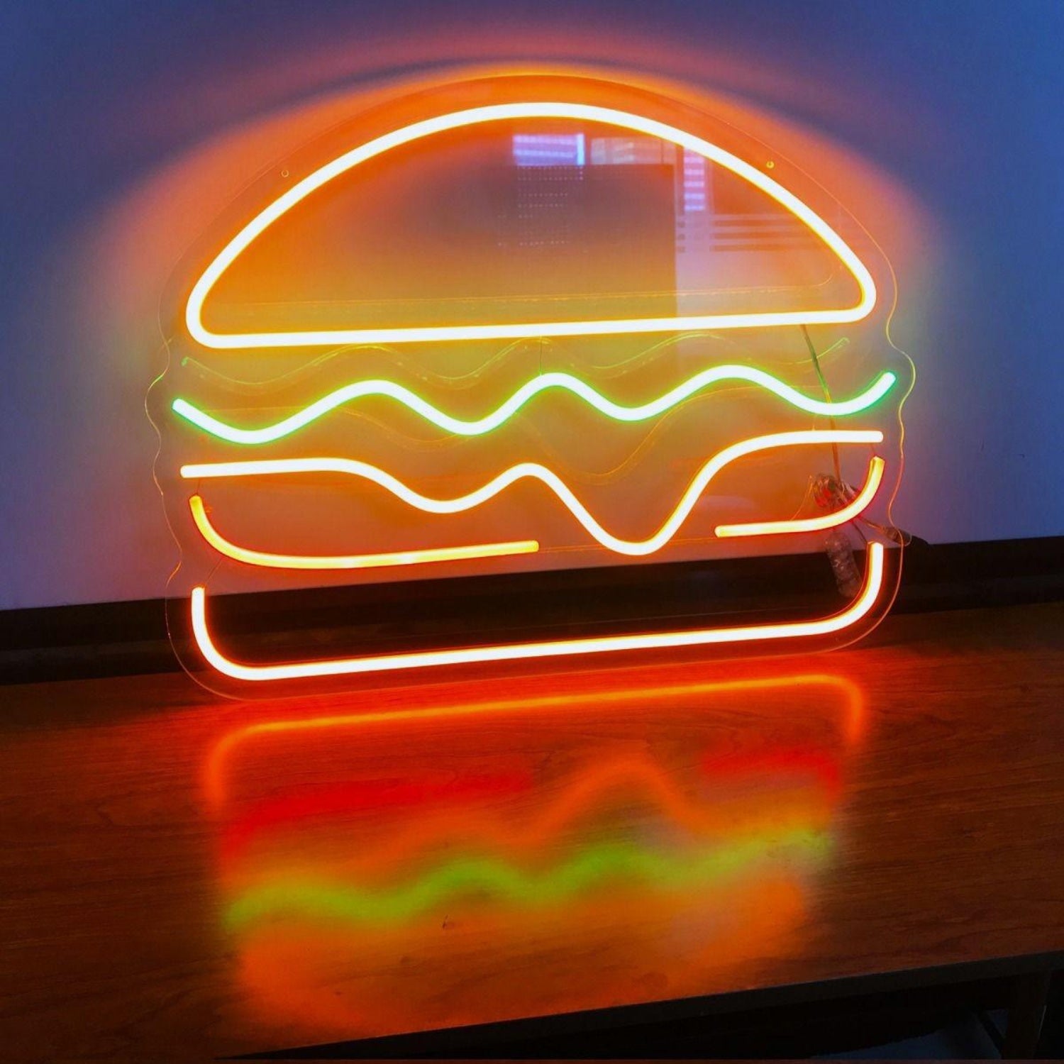 Burger Led Neon Sign With Orange Green Lights For Fast Food Restaurant Home Decor | Shineneon