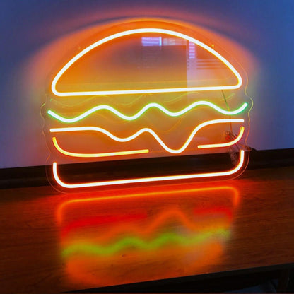 Burger Led Neon Sign With Orange Green Lights For Fast Food Restaurant Home Decor | Shineneon
