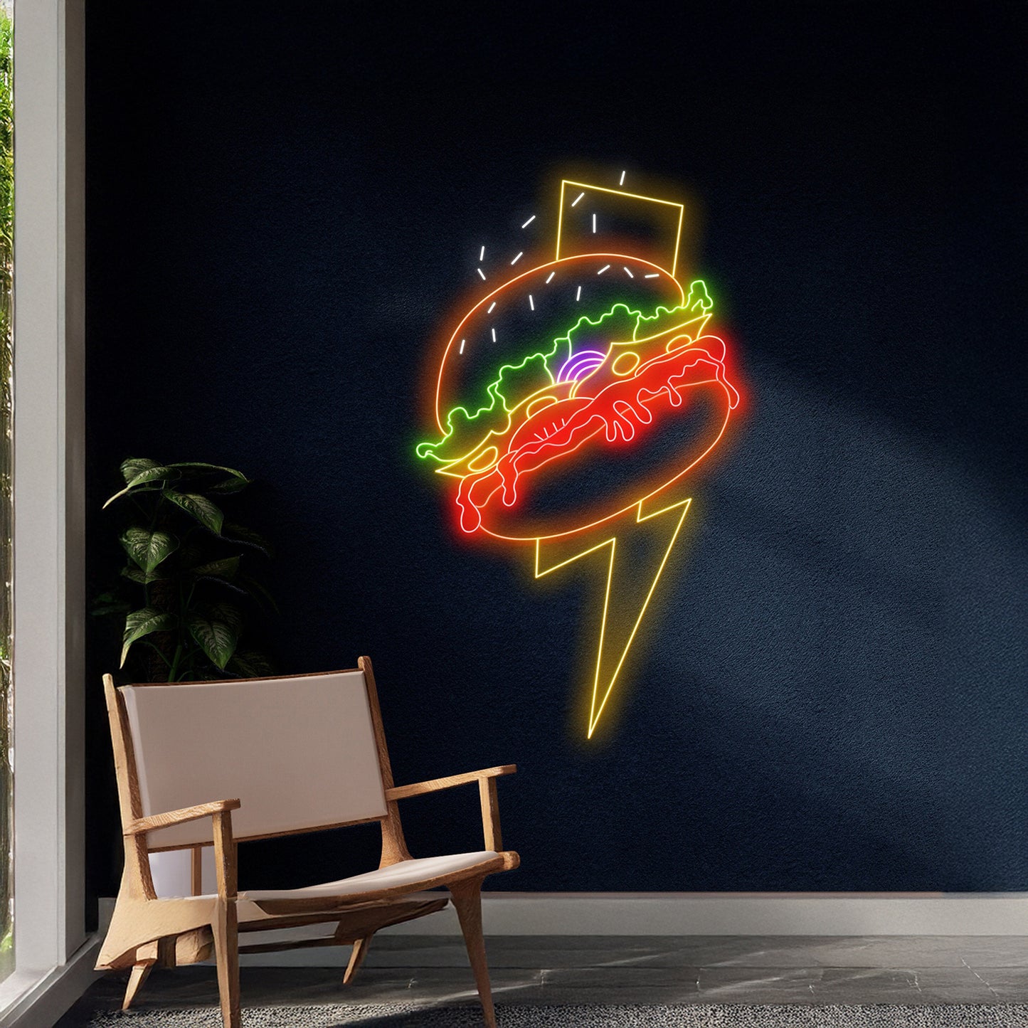 Burger Lighting Bolt Neon Sign