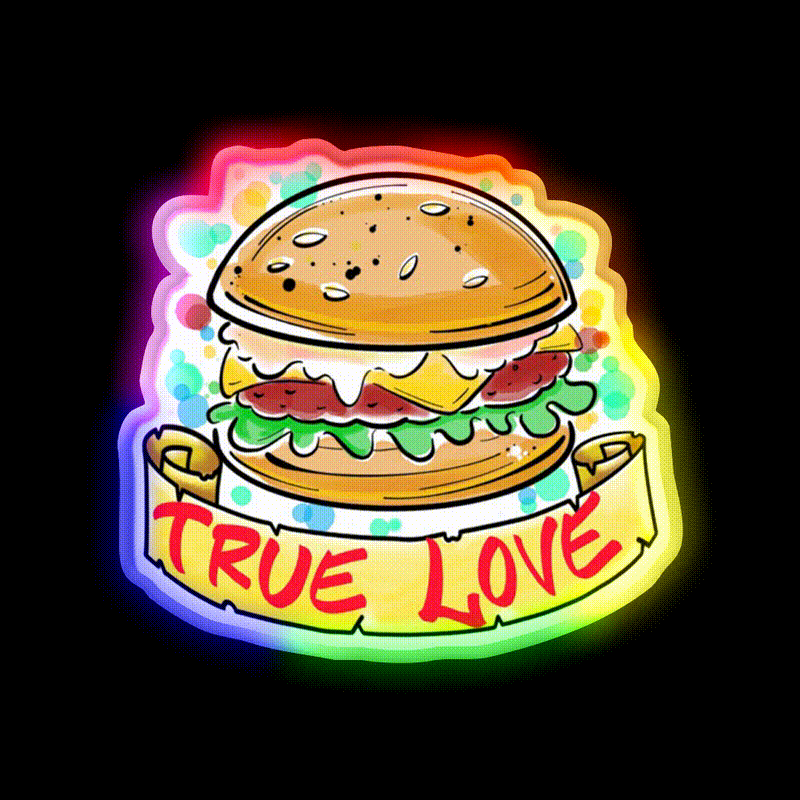 Burger Love Fast Food Led Neon Sign For Burger Place Rgb Color - LED neon sign close-up detail