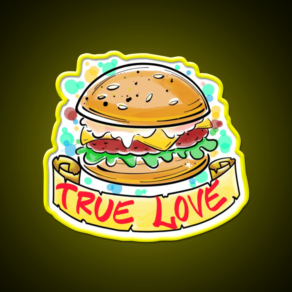 Burger Love Fast Food Led Neon Sign For Burger Place Rgb Color - Custom LED neon sign front view
