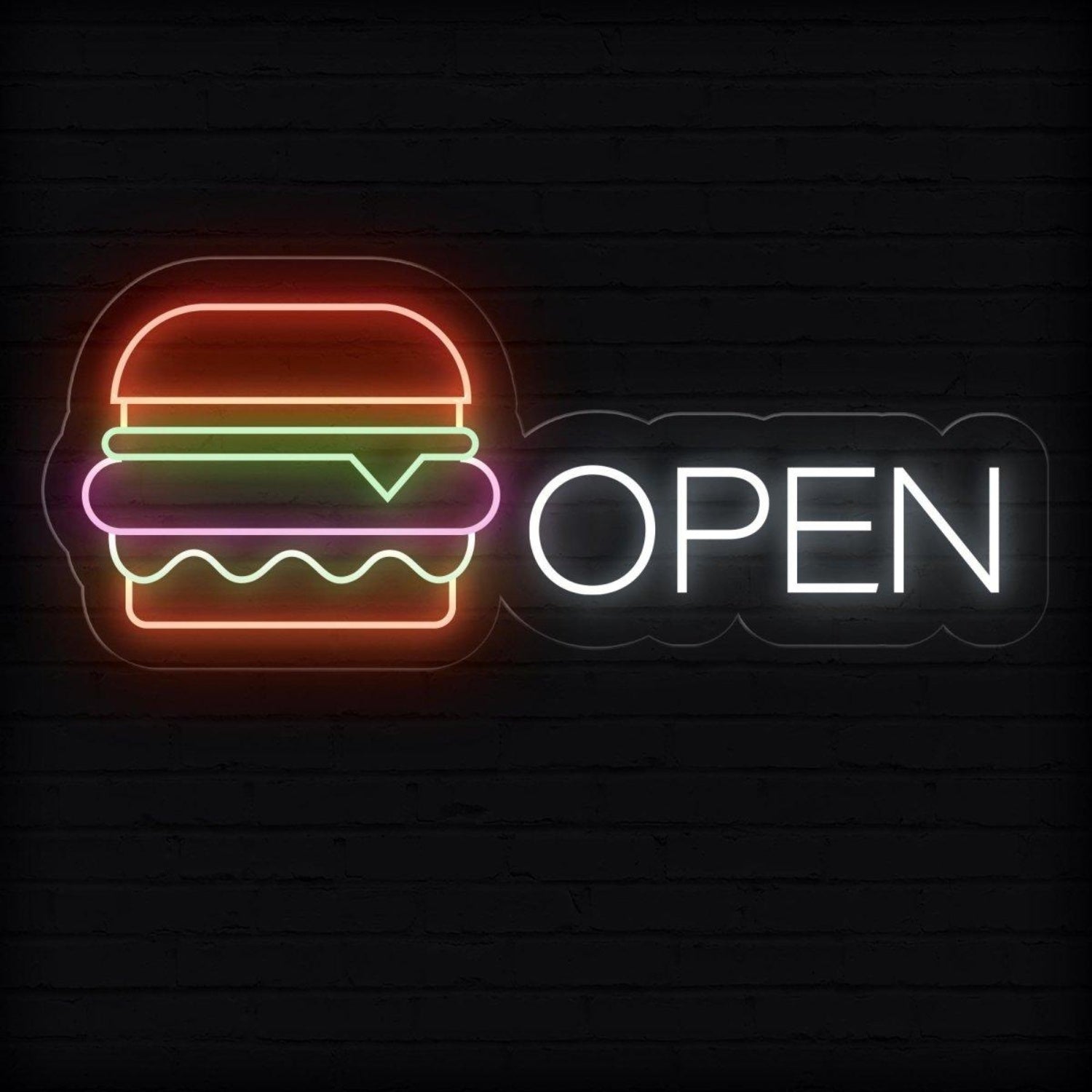 Burger Open Multicolor Led Neon Sign For Restaurant Wall Decor | Shineneon