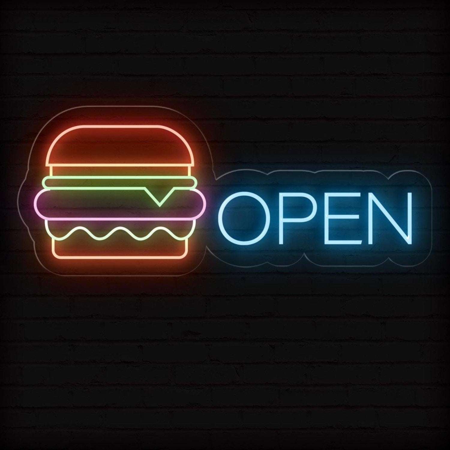 Burger Open Multicolor Led Neon Sign For Restaurant Wall Decor | Shineneon