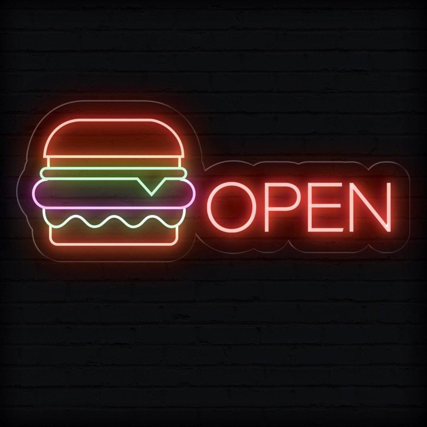 Burger Open Multicolor Led Neon Sign For Restaurant Wall Decor | Shineneon