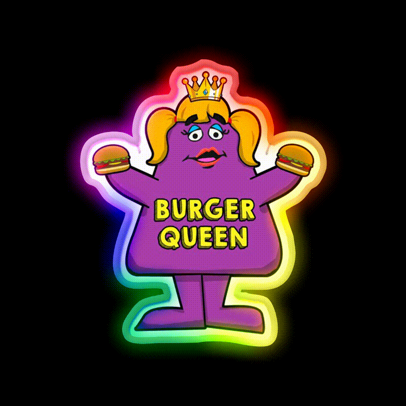 Burger Queen Fast Food Led Neon Sign For Burger Place Rgb Color - LED neon sign close-up detail