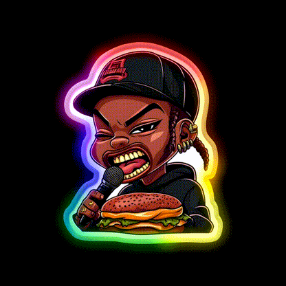Burger Rapper Chibi Food With Flavor Led Neon Sign For Burger Place Rgb Color - LED neon sign close-up detail