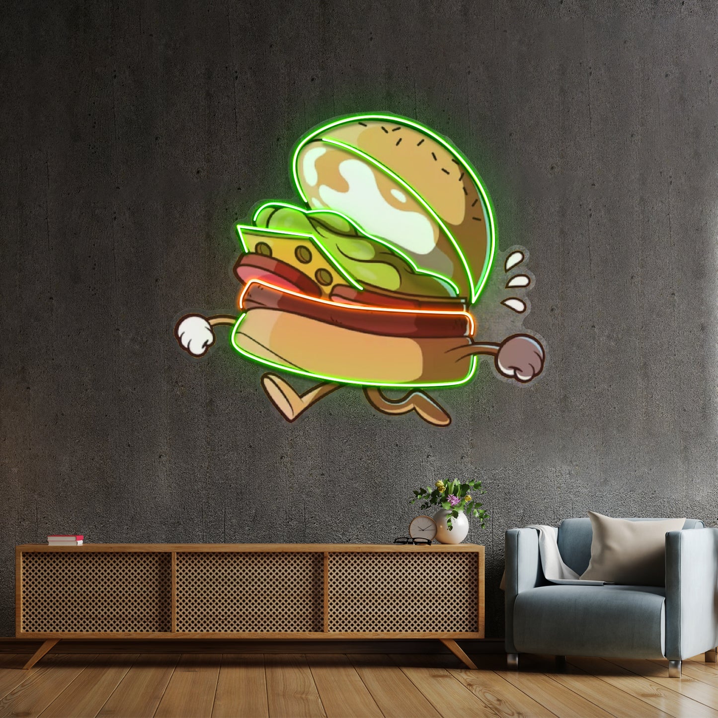 Burger Running Led Neon Sign Light Custom Led Signs