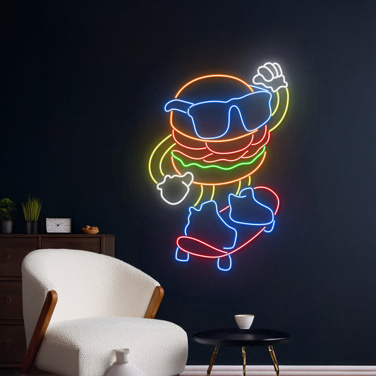 Burger Skateboarding Neon Sign