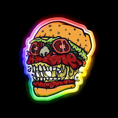 Burger Skull Fast Food Led Neon Sign For Burger Place Rgb Color - LED neon sign close-up detail