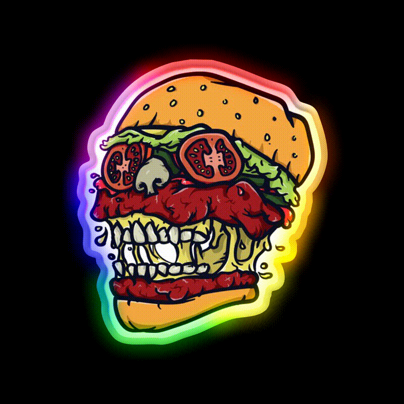 Burger Skull Fast Food Led Neon Sign For Burger Place Rgb Color - LED neon sign close-up detail