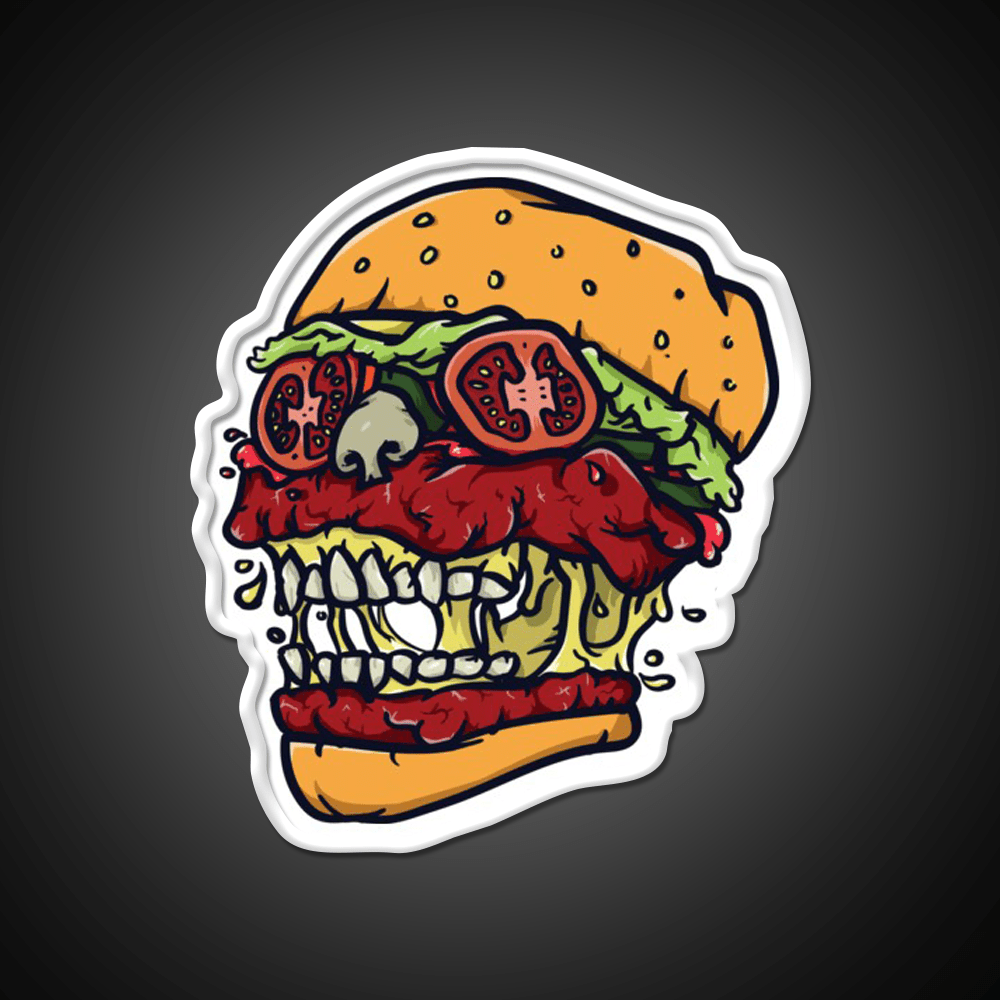 Burger Skull Fast Food Led Neon Sign For Burger Place Rgb Color - Shineneon
