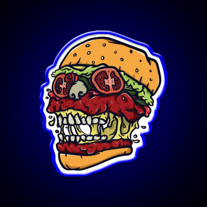Burger Skull Fast Food Led Neon Sign For Burger Place Rgb Color - Shineneon