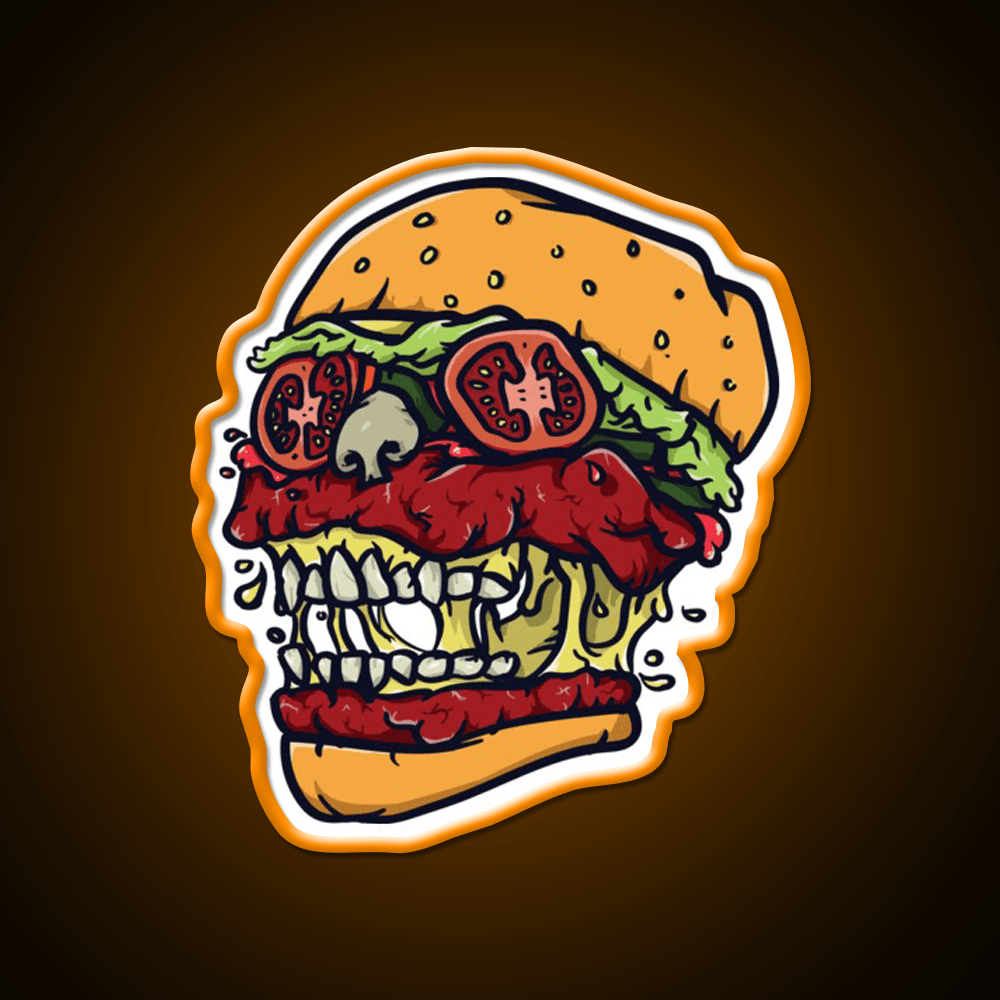 Burger Skull Fast Food Led Neon Sign For Burger Place Rgb Color - Shineneon
