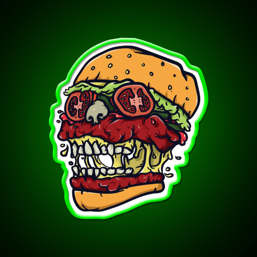 Burger Skull Fast Food Led Neon Sign For Burger Place Rgb Color - Shineneon
