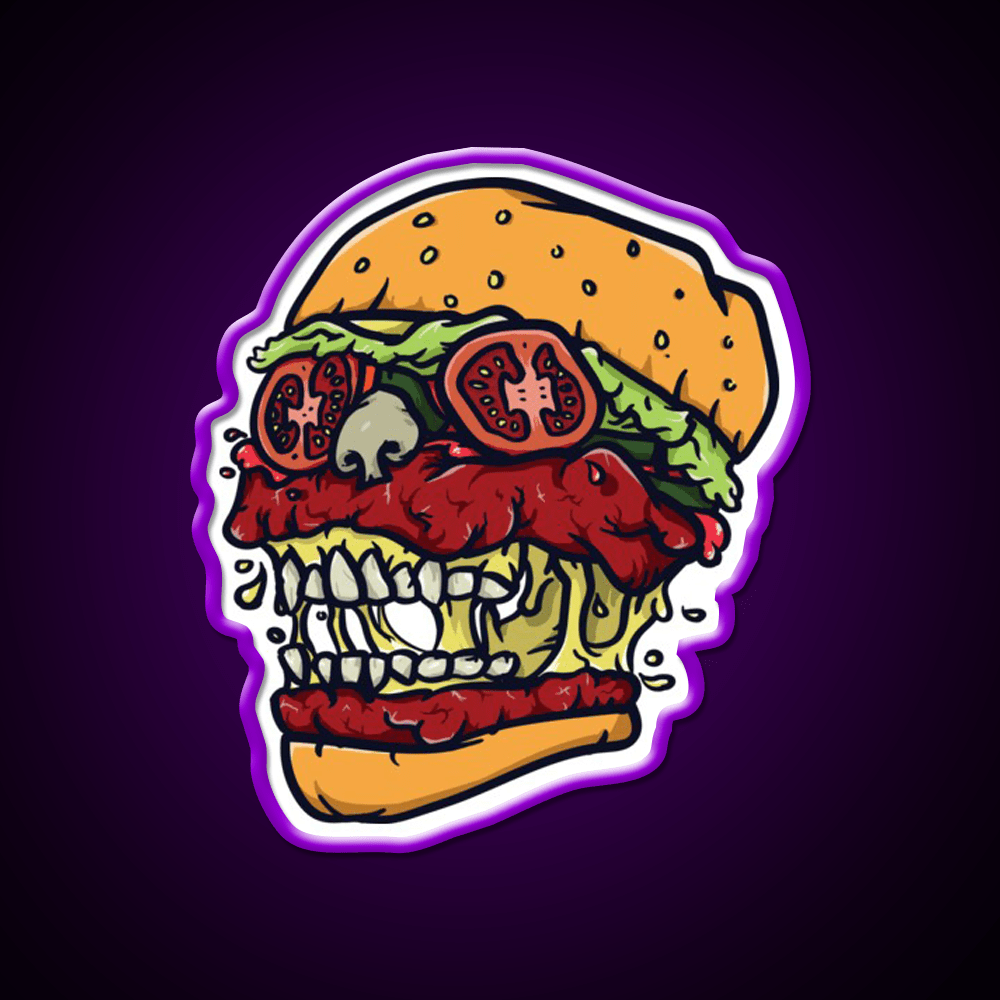 Burger Skull Fast Food Led Neon Sign For Burger Place Rgb Color - Shineneon