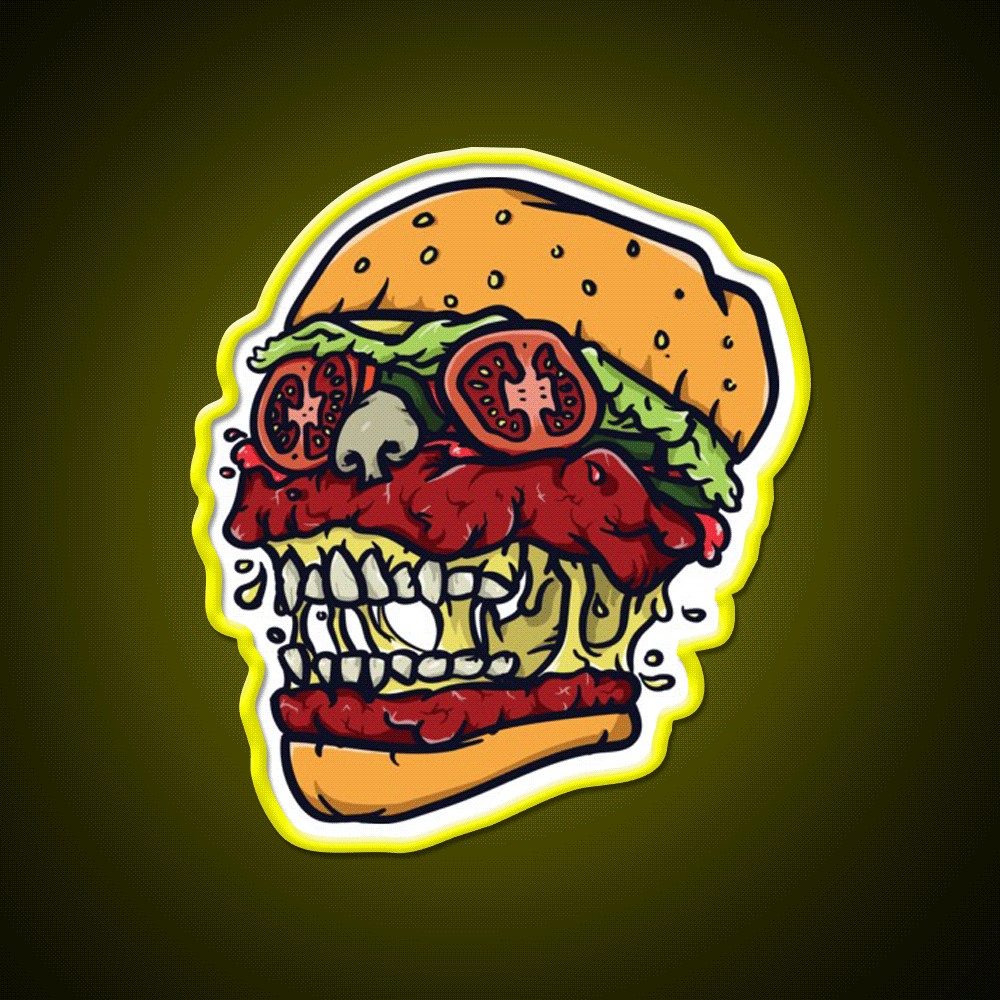 Burger Skull Fast Food Led Neon Sign For Burger Place Rgb Color - Custom LED neon sign front view
