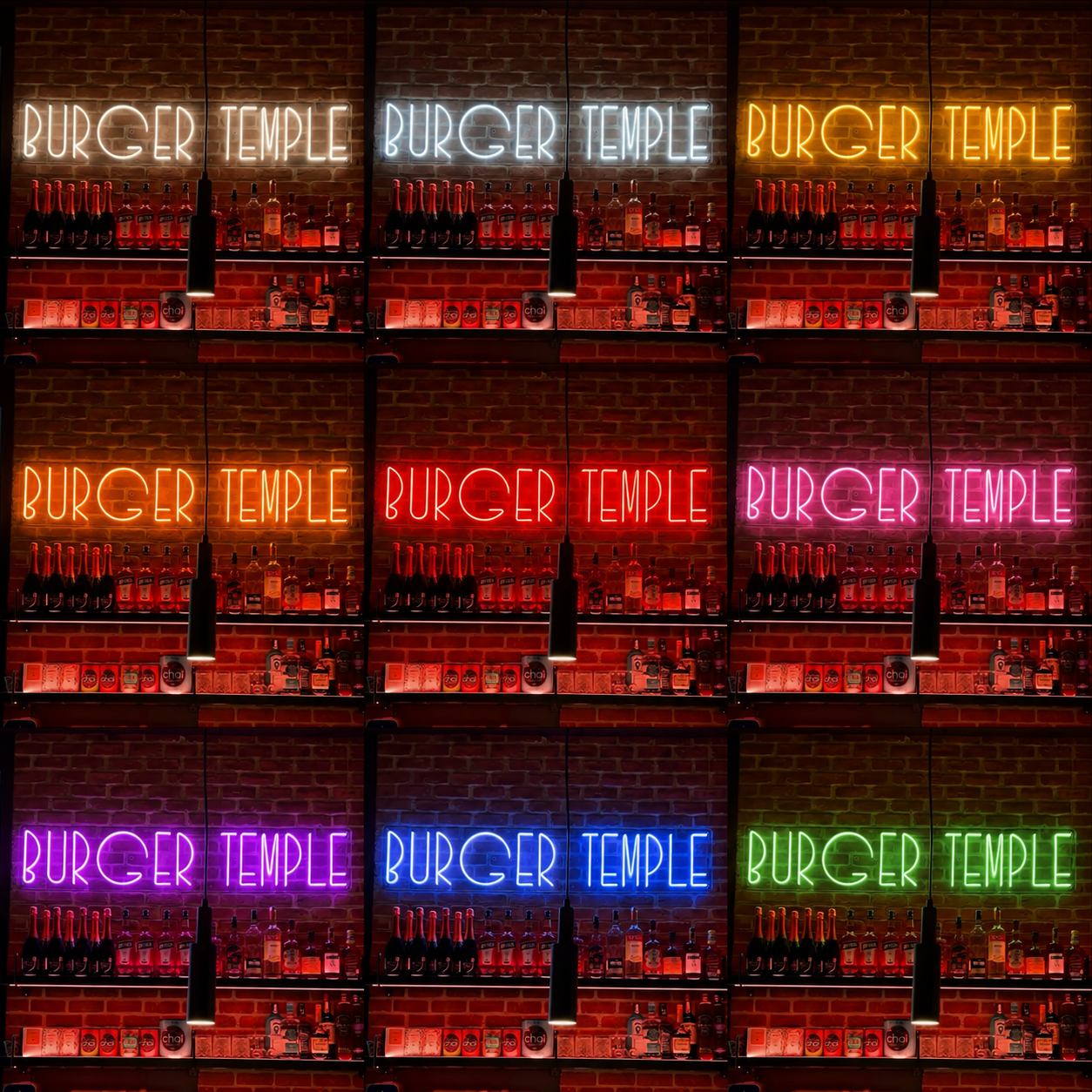 Burger Temple LED Neon Sign - 05 Color Grid