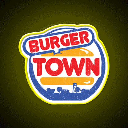 Burger Town Shirt Fast Food Led Neon Sign For Burger Place Rgb Color - Custom LED neon sign front view