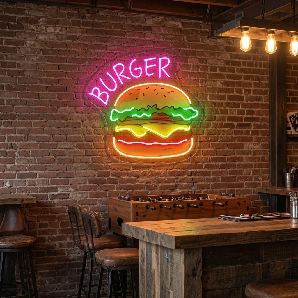 Burger Wall Art LED Neon Sign - 03 Real Lifestyle Scene