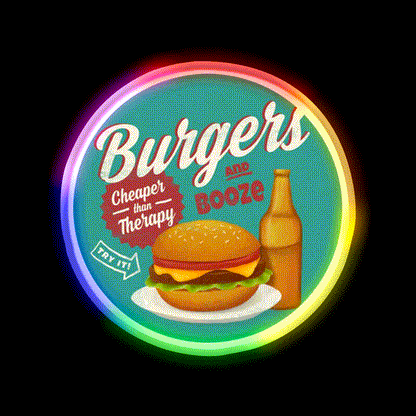 Burgers And Booze Beer Bar Decor Led Neon Sign Rgb Color - LED neon sign close-up detail