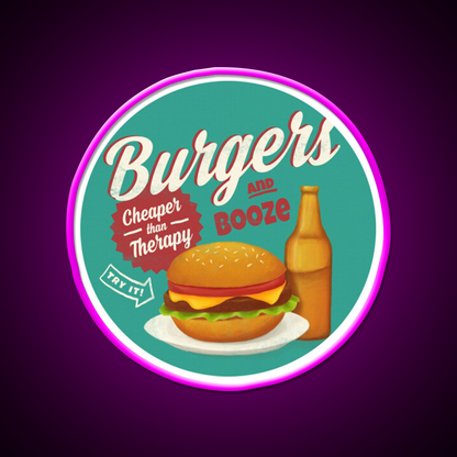 Burgers And Booze Beer Bar Decor Led Neon Sign Rgb Color - Neon sign mounted on wall in room
