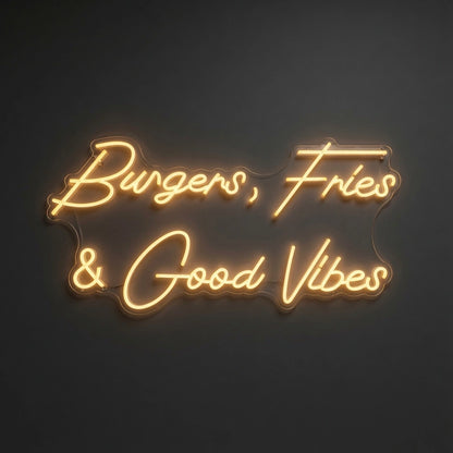 Burgers Fries And Good Vibes Wall Decor LED Neon Sign - 01 Original Product Image