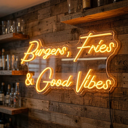 Burgers Fries And Good Vibes Wall Decor LED Neon Sign - 02 High-Converting Product Image