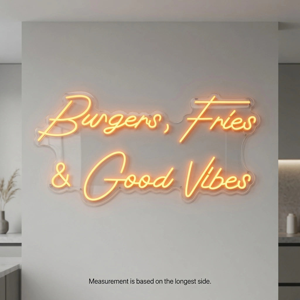 Burgers Fries And Good Vibes Wall Decor LED Neon Sign - 04 Size Image