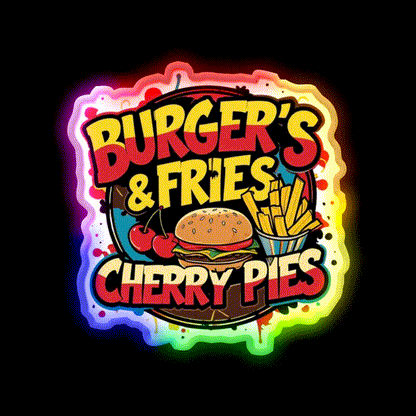 Burgers Fries Cherry Pies Fast Food Led Neon Sign For Burger Place Rgb Color - LED neon sign close-up detail