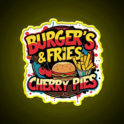 Burgers Fries Cherry Pies Fast Food Led Neon Sign For Burger Place Rgb Color - Custom LED neon sign front view