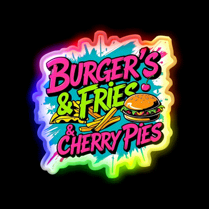 Burgers Fries Cherry Pies Led Neon Sign For Burger Place Wall Art Rgb Color - LED neon sign close-up detail